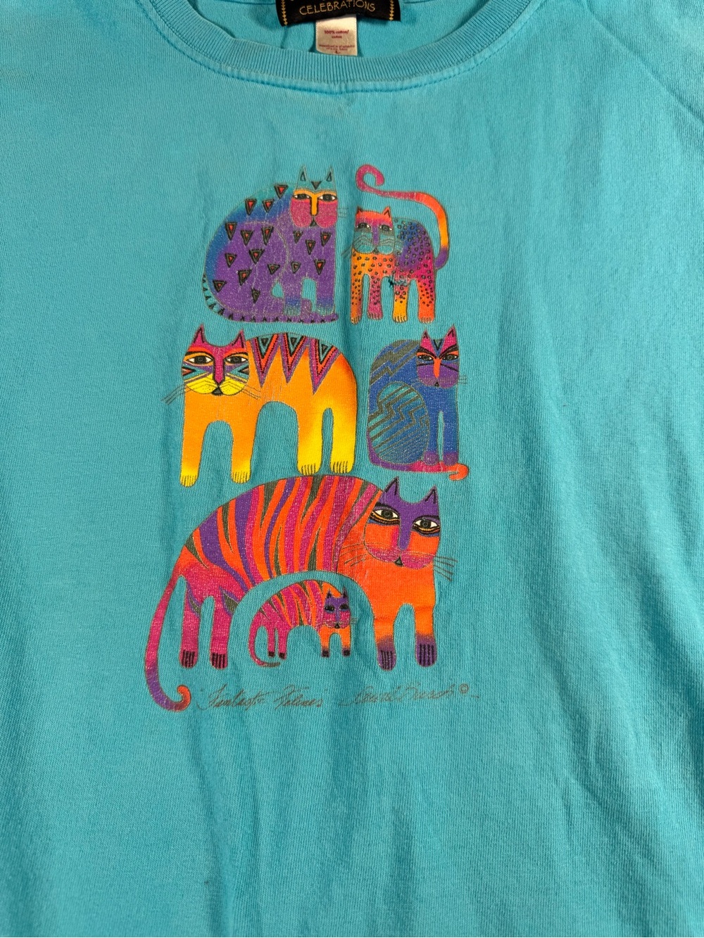 80’s Vintage Laurel Burch “Fantastic Felines” Tee Large Celebrations 100% Cotton - Picture 2 of 9